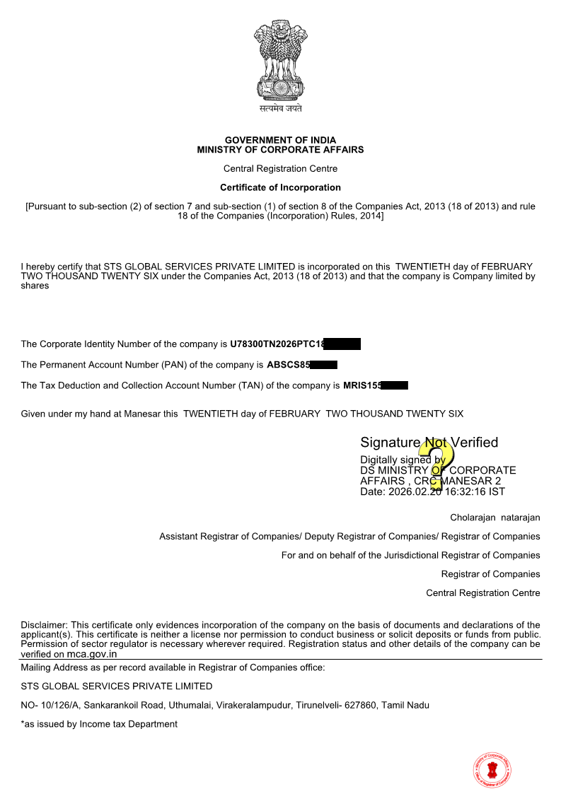 Certificate of Incorporation